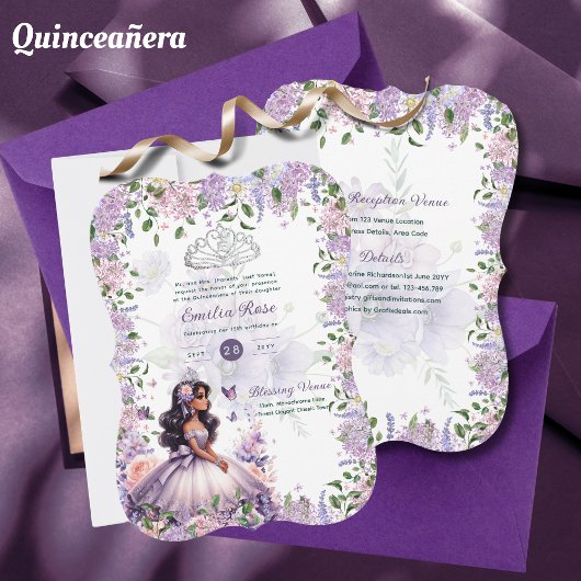 Lila Lilac Quinceanera Dress Floral Wisteria Einladung