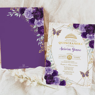 Lila Lilac Quinceañera Gold Tiara Geometric Einladung