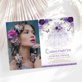 Lila Lilac Quinceañera Princess Dress Butterfly Einladung