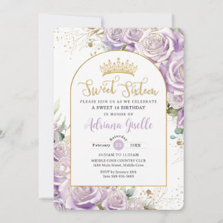 Lila Lilac Rose Blumengold Süße 16 Geburtstag Einladung