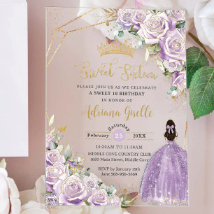 Lila Lilac Rose BlumenPrinzessin 16 . Geburtstag Acryleinladungen