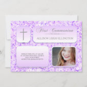 Lila Lilac Rose FIrst Communion Custom Foto Einladung (Vorderseite)