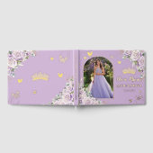 Lila Lilac Rose Floral Gold Quinceañera Foto Gästebuch (Voll)