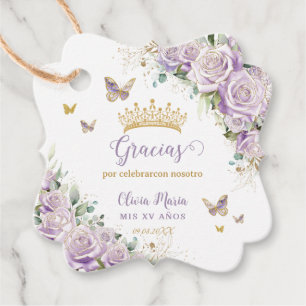 Lila Lilac Rose Floral Quinceanera 15 Zweisprachig Geschenkanhänger
