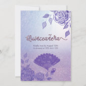 Lila Lilac Rose romantischer Handfan Quinceañera Einladung (Rückseite)