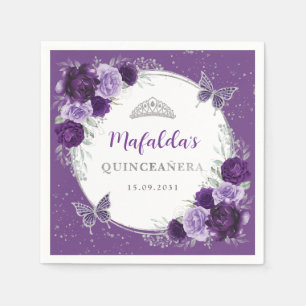 Lila Lilac Silver Blume Quinceanera Geburtstag Serviette