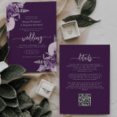 Lila Lilac Silver Floral QR Code Hochzeit Einladung