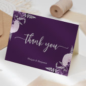 Lila Lilac Silver Floral Script Wedding Dankeskarte