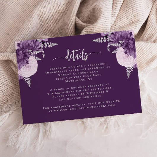Lila Lilac Silver Floral Wedding Details Begleitkarte