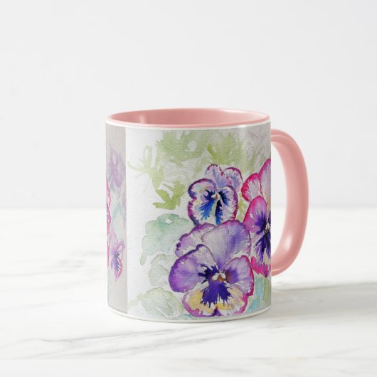 Lila Lilac Stiefmütterchen mauve Aquarellmalerei T Tasse (VorderseiteRechts)