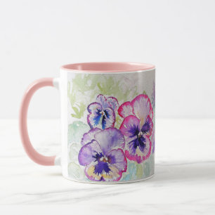 Lila Lilac Stiefmütterchen und Aquarellmalerei Ta Tasse