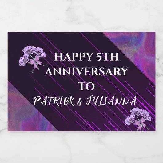 Lila Lilac Trendy Boho Moderner Chic Jubiläum Schaumweinetikett (Einzelnes Label)