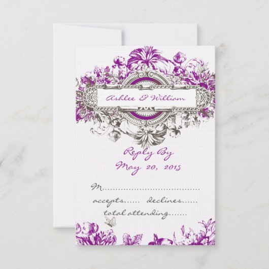 Lila Lilac Vintag Floral Wedding RSVP (Vorderseite)