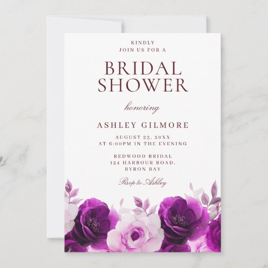Lila Lilac Violet Rose Blumenmuster Brautparty Einladung (Vorderseite)