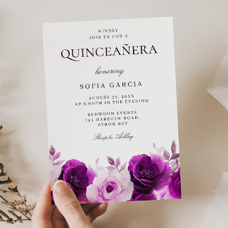 Lila Lilac Violet Rose Floral Quinceanera Einladung