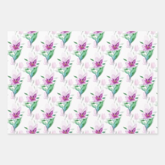 Lila Lilac Wasserfarbe Blütenhandbemalt Geschenkpapier Set (Vorderseite 2)