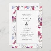 Lila & Lilac Wasserfarbe Süßer Erbsen Blumenzehen Einladung (Vorne/Hinten)