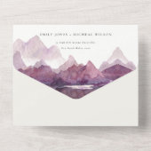 Lila Lilac Watercolor Bergsee Hochzeit All In One Einladung (Rückseite)