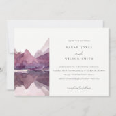 Lila Lilac Watercolor Bergsee Hochzeit Einladung (Vorderseite)