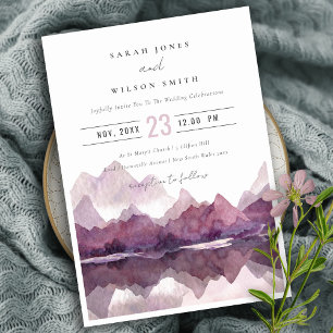 Lila Lilac Watercolor Bergsee Hochzeit Einladung