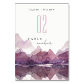 Lila Lilac Watercolor Bergsee Hochzeit Tischnummer (Rückseite)