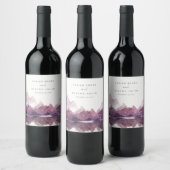 Lila Lilac Watercolor Bergsee Hochzeit Weinetikett (Flaschen)