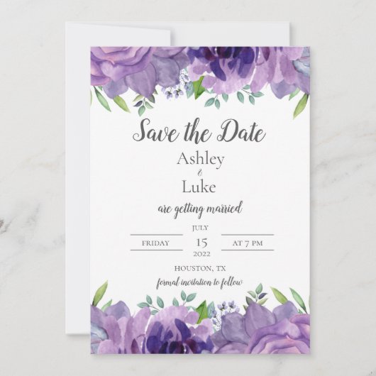 Lila Lilac Watercolor Blume Save the Date (Vorderseite)