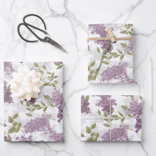 Lila Lilac Watercolor Floral Geschenkpapier Set (Vorderseite)