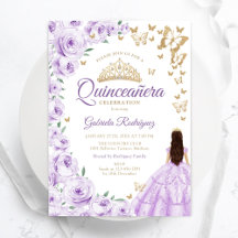 Lila Lilac Watercolor Floral Gold Quinceanera