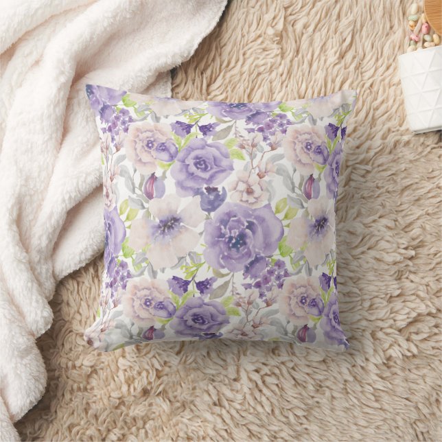 Lila Lilac Watercolor Floral Kissen (Decke)