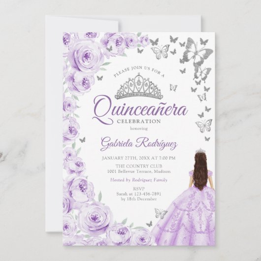 Lila Lilac Watercolor Floral Quinceanera Einladung (Vorderseite)