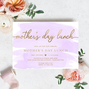 Lila Lilac Watercolor Gold Muttertagsessen Einladung