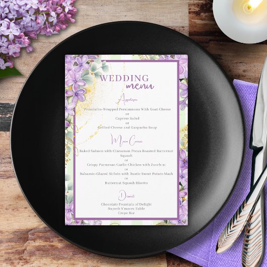 Lila Lilac Wedding Menu Menükarte