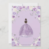 Lila Lilac White Floral Silver Quinceañera XV 16 Einladung (Rückseite)
