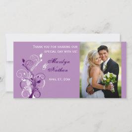 Lila, Lilac-, White Floral Wedding Foto Card Dankeskarte