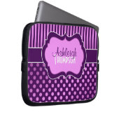 Lila Lilac White Polka Dot Strip Laptop Schlauch Laptopschutzhülle (Vorne Rechts)