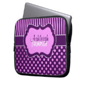 Lila Lilac White Polka Dot Strip Laptop Schlauch Laptopschutzhülle (Vorderseite Links)