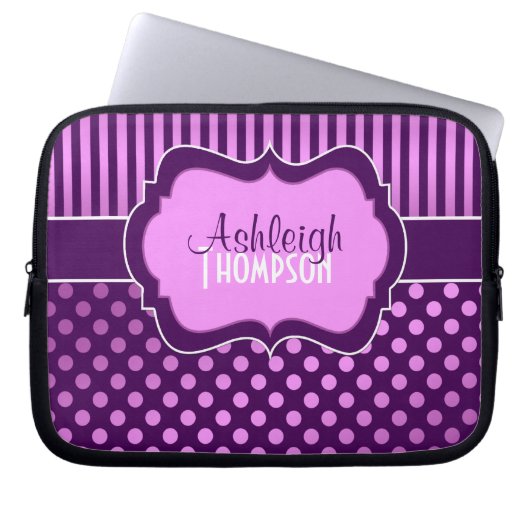 Lila Lilac White Polka Dot Strip Laptop Schlauch Laptopschutzhülle (Vorderseite)