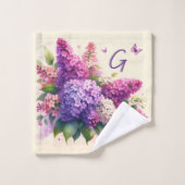 Lila Lilacs Floral Monogram Handtuch Set (Waschlappen)