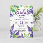 Lila Lilacs mit Brautparty "Grüne Blätter" Einladung (Stehend Vorderseite)