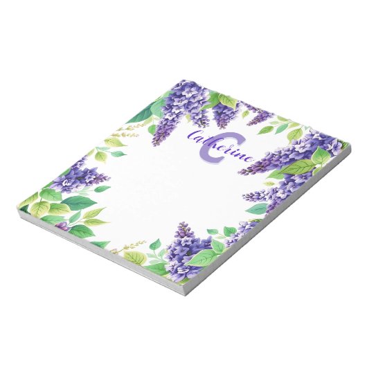 Lila Lilacs mit grünen Blätter Name und Monogramm Notizblock (Rotiert)