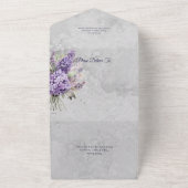Lila Lilacs mit Heather auf Grau mit QR-Code All In One Einladung (Außenbereich)