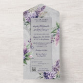 Lila Lilacs mit Heather auf Grau mit QR-Code All In One Einladung (Innen Boden)