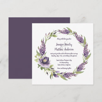 Lila Lilacs und Peonies mit grünem Kranz | Einladung