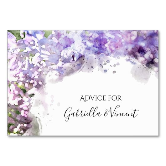 Lila Lilacs Watercolor Hochzeitsratgeber Karten (Vorderseite)