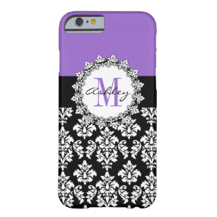 Lila Lilie Black Damask Mit Monogramm Barely There iPhone 6 Hülle