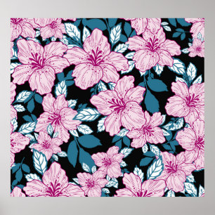 Lila Lilie, blaues Blatt Hintergrund. Poster