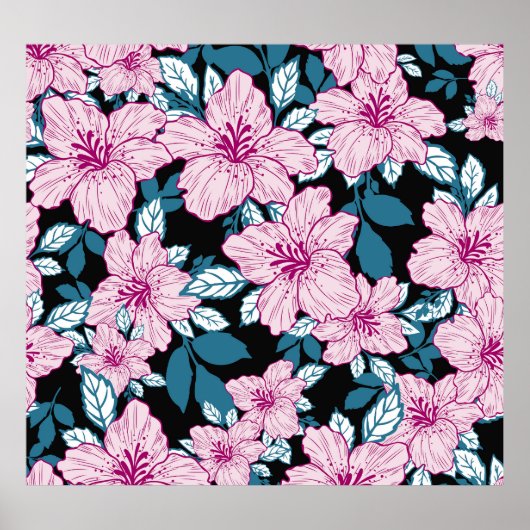 Lila Lilie, blaues Blatt Hintergrund. Poster (Vorne)