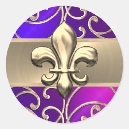 Lila Lilie der Wirbel in Rosa und Gold Runder Aufkleber