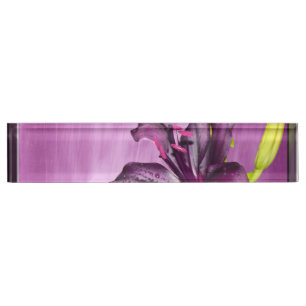 Lila Lilie mit Wasserfall Namensplakette